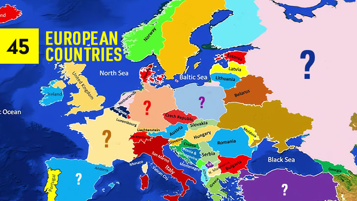 45 European Countries Map Outline Quiz